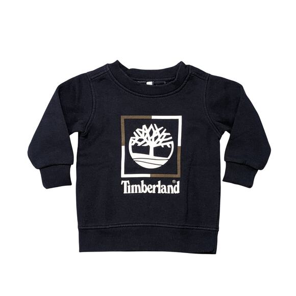 Timberland Baby Boy 18M Navy Blue Logo Sweatshirt Pullover Crew Neck Casual - Picture 2 of 9